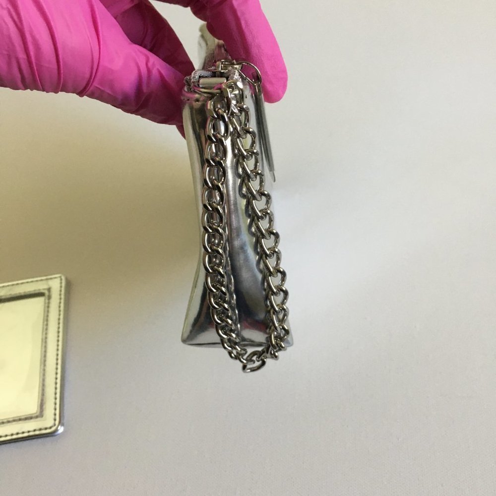 Bobbi Brown NEW Silver Chain Wristlet Zippered Pouch w/Mirror 6.5" x 4" x 1.75" - Picture 5 of 15